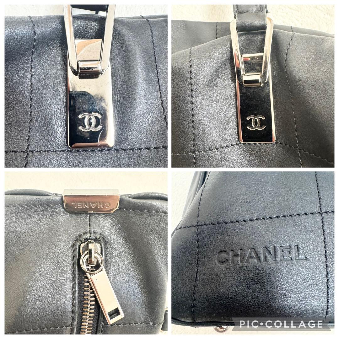 美品 CHANEL シャネル ミニボストンバック ブラック チョコバー レザー