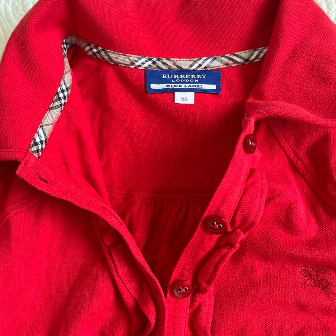 Burberry BLUE LABELポロシャツ前立てフリル パフスリーブ38