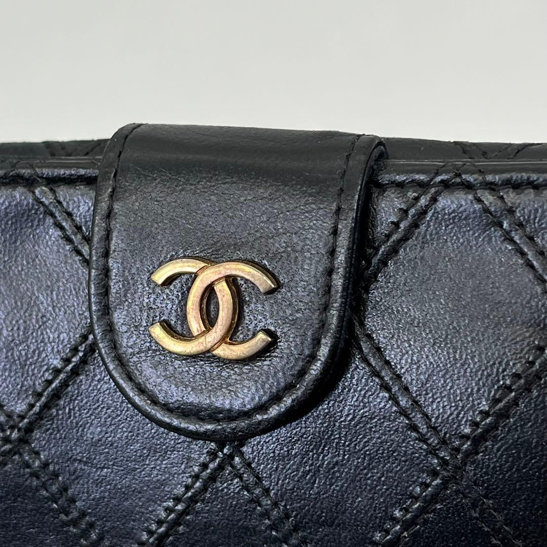 CHANEL 二つ折り財布 ビコローレ ココマーク ロゴ金具 Wホック 黒 本革