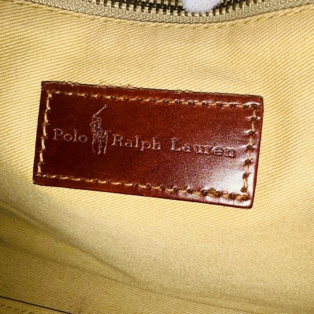 polo RalphLauren ミニボストンバッグ　レザー　グリーン　チェック