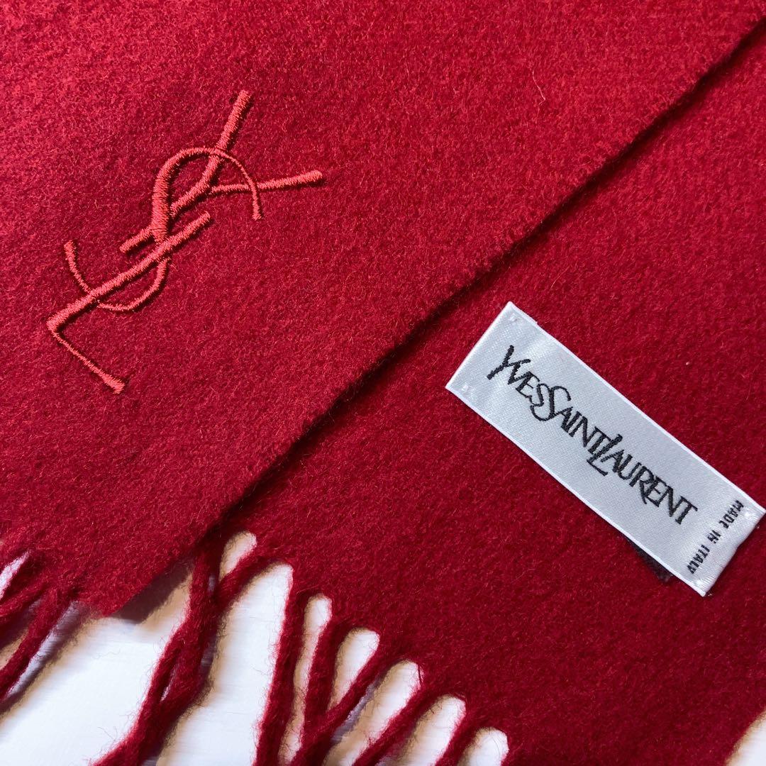 しむ様 YVES SAINT LAURENT イタリア製ウールマフラー ボルドー