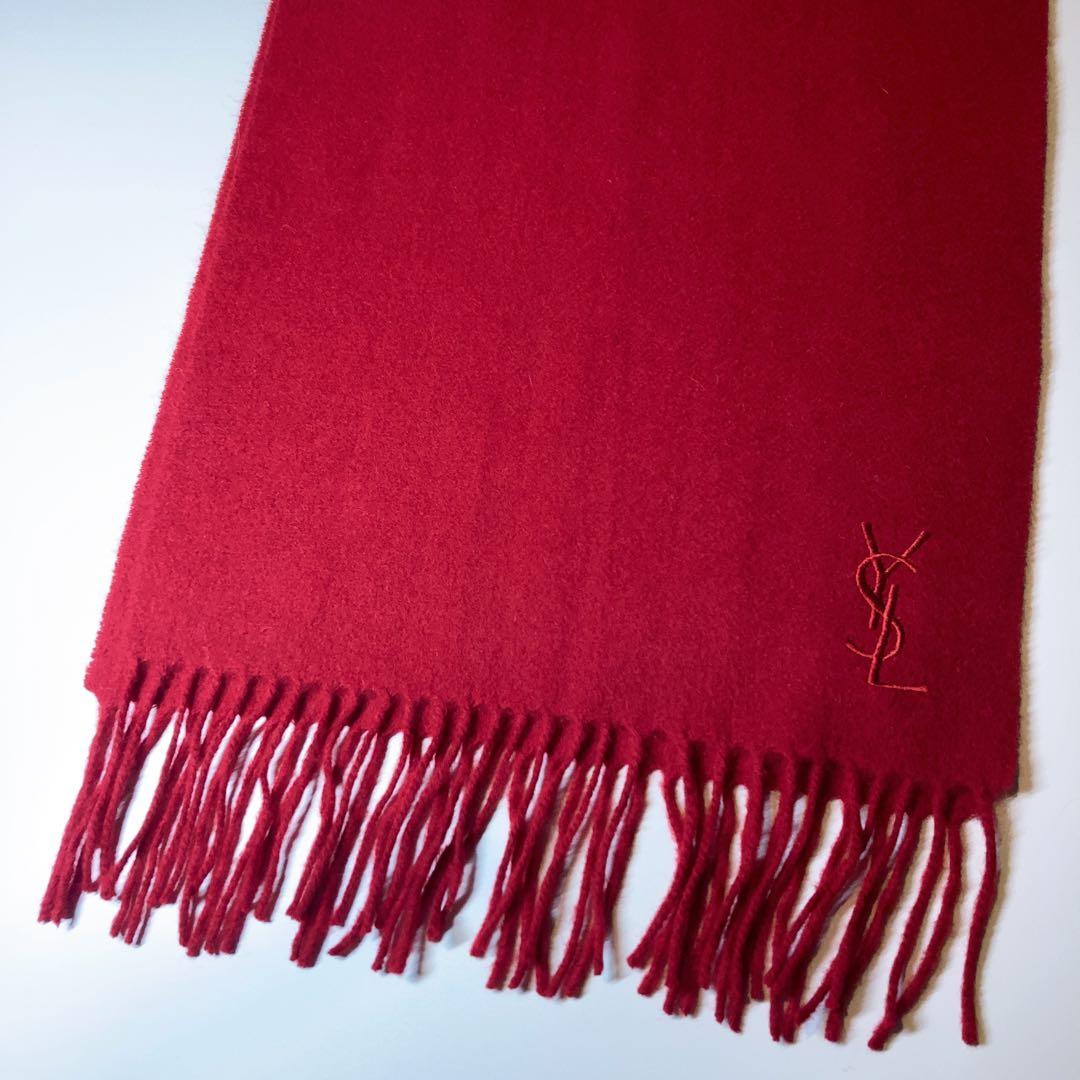しむ様 YVES SAINT LAURENT イタリア製ウールマフラー ボルドー