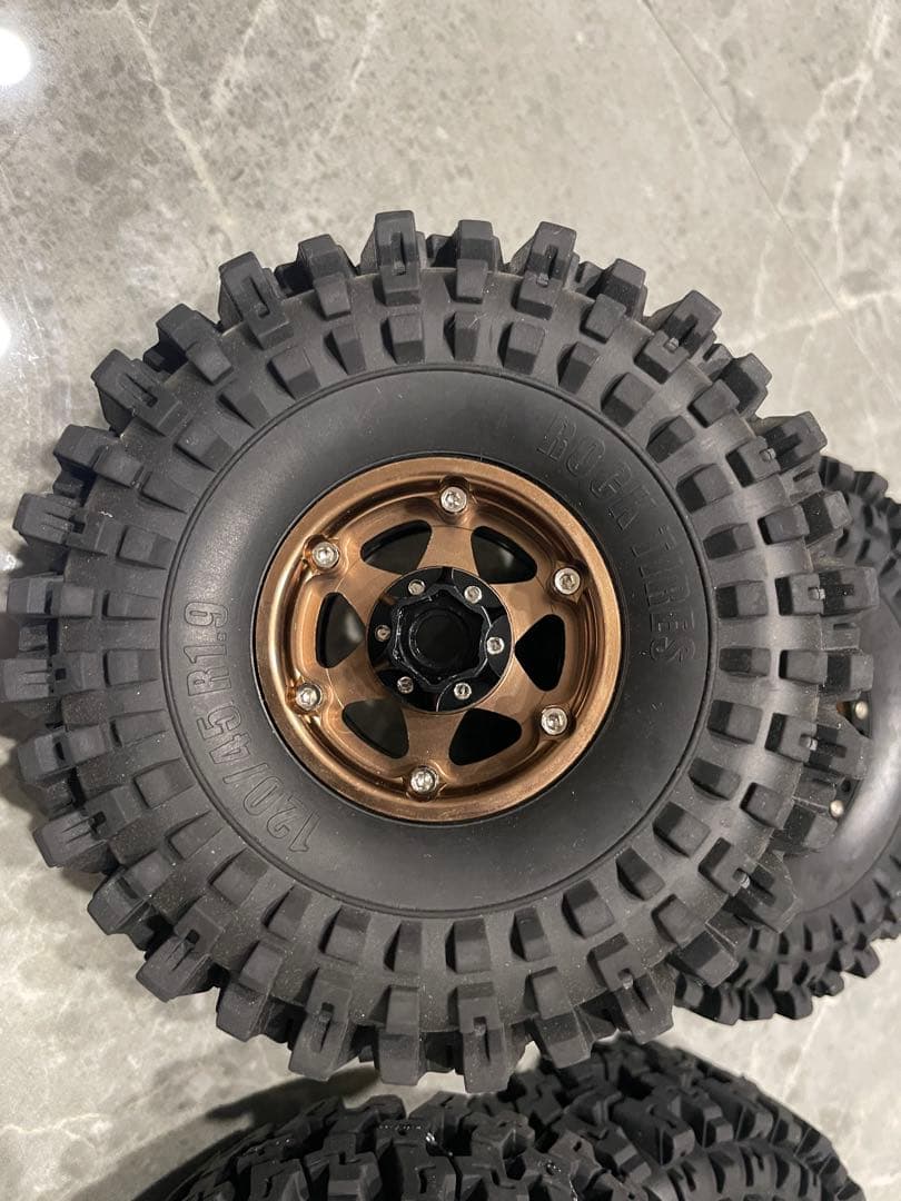 ビードロックホイール1.9インチ & タイヤ120mm 4本 ブラウン
