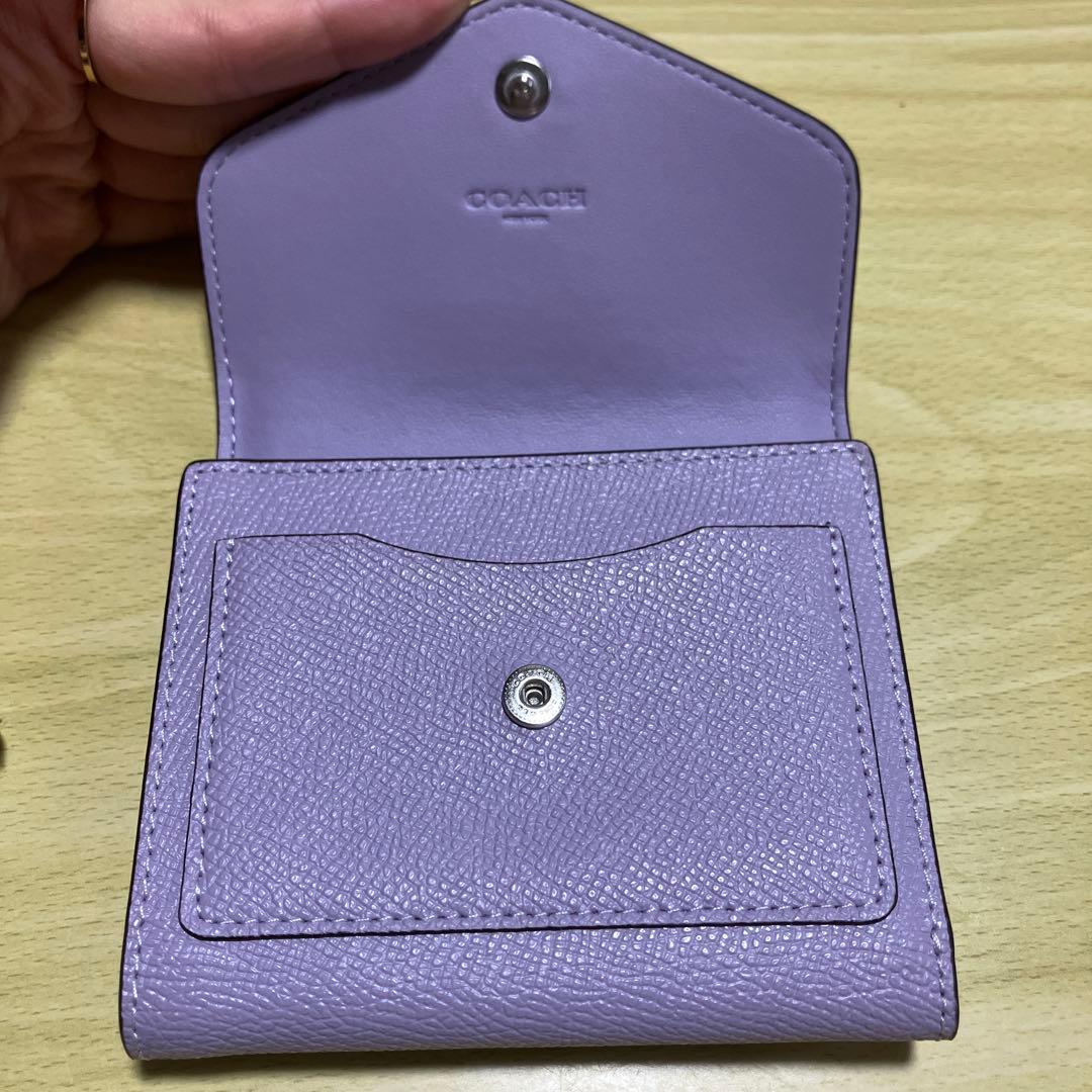 【ほぼ未使用】COACH 三つ折り財布 ラベンダー コンパクトウォレット コーチ