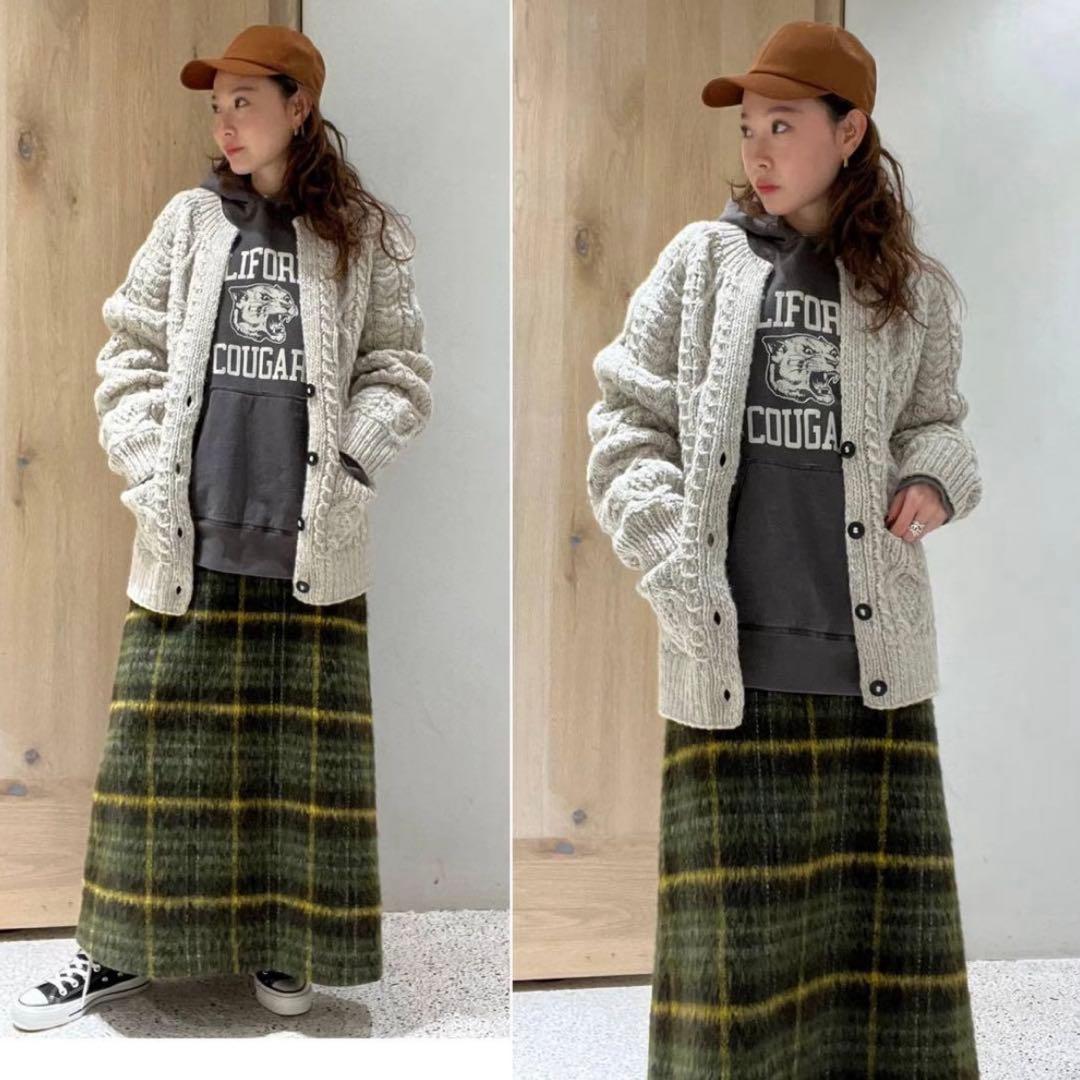 美品！Curensologyカレンソロジー シャギーチェックスカート グリーン