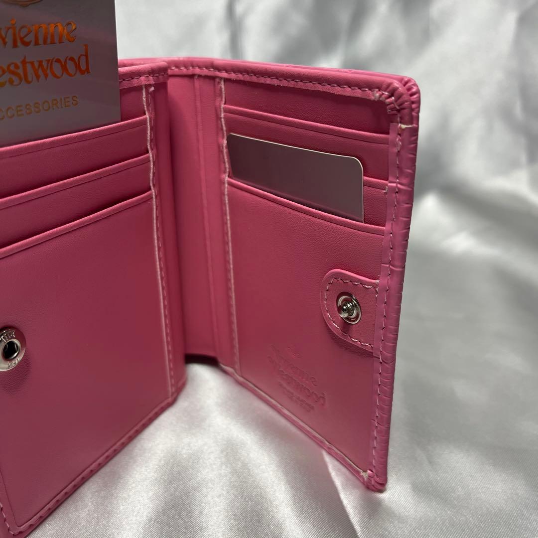 新品VivienneWestwoodピンク クロコダイル 蝶々留め 二つ折り財布