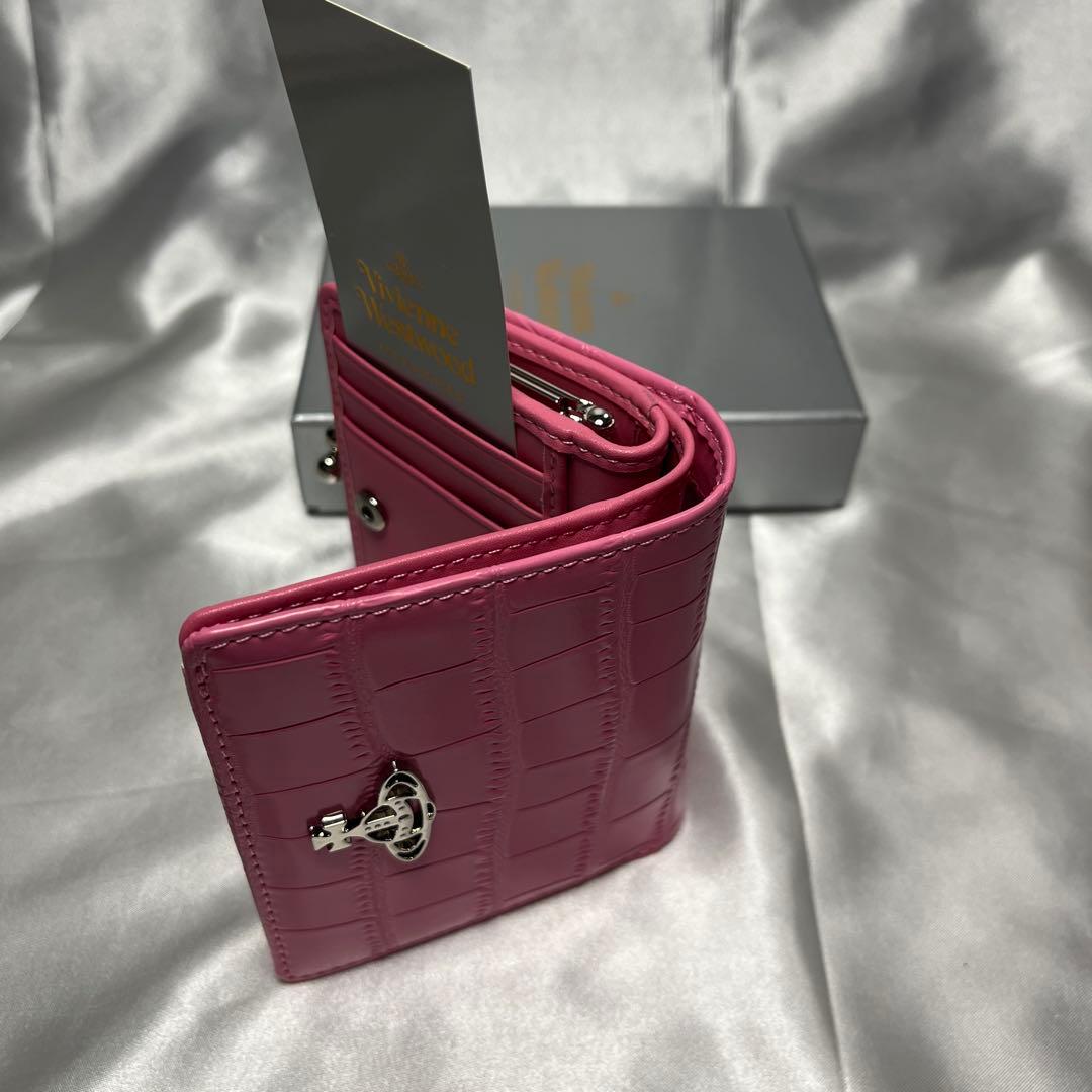 新品VivienneWestwoodピンク クロコダイル 蝶々留め 二つ折り財布