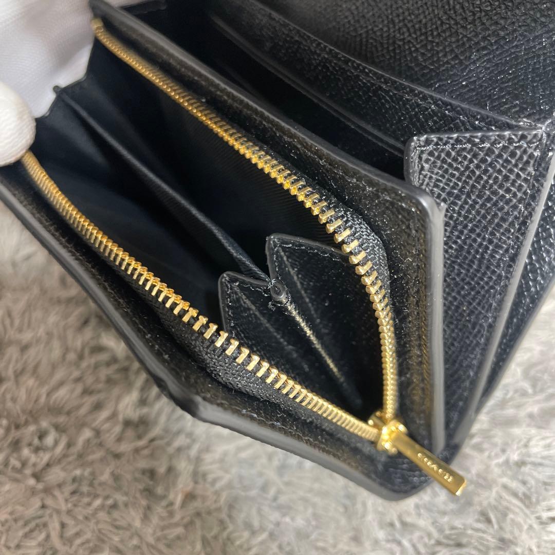【未使用】COACH コーチ 三つ折り財布 PVC×レザー 花柄 ブラック