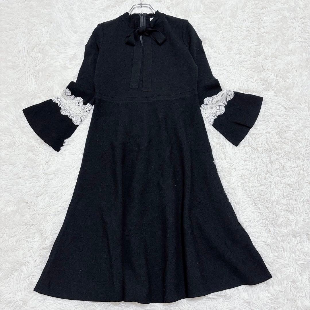 美品 EPOCA エポカ フレア袖 ワンピース 【M】ブラック レース リボン