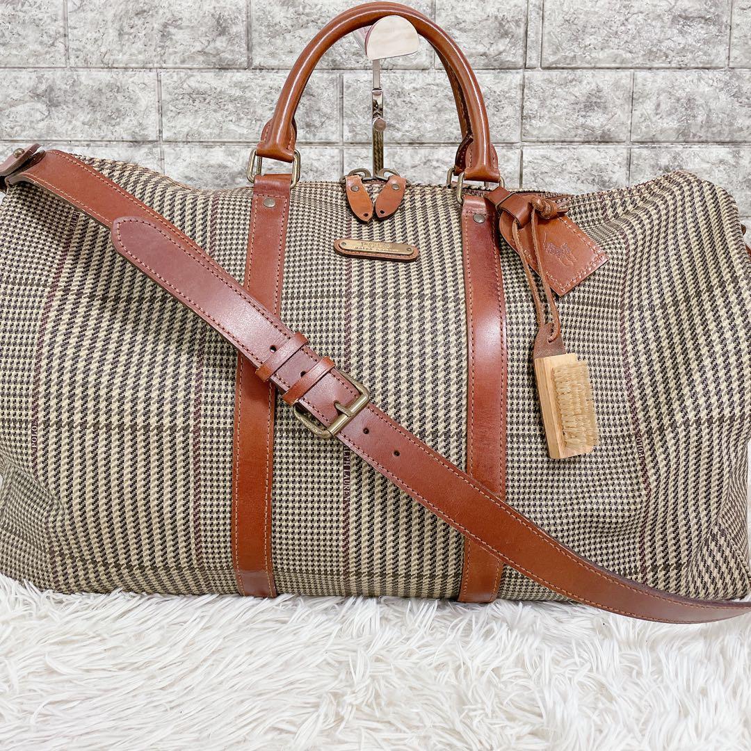 美品　ポロラルフローレン　2way ボストンバッグ　千鳥格子　旅行　PVCレザー