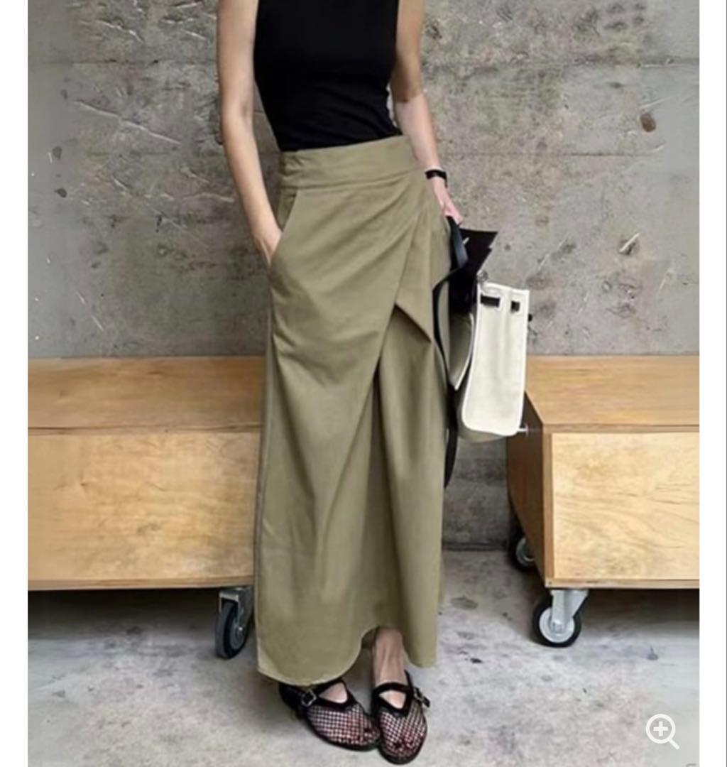 【新品】オリーブ　カーキ　バックシルエット ラップスカート　ロングスカート