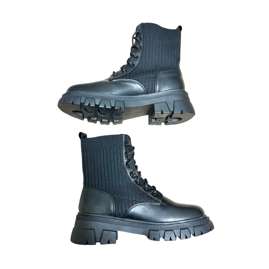 【極美品】fitfit ストレッチニット使いレースアップブーツ Lサイズ