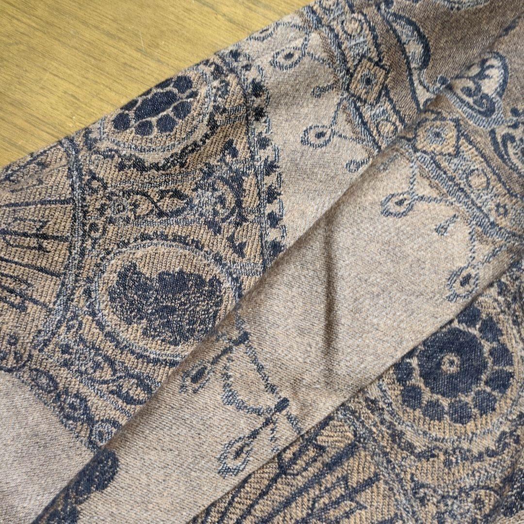TRUSSARDI 扇と置時計 大判ウールストール ショール 茶系