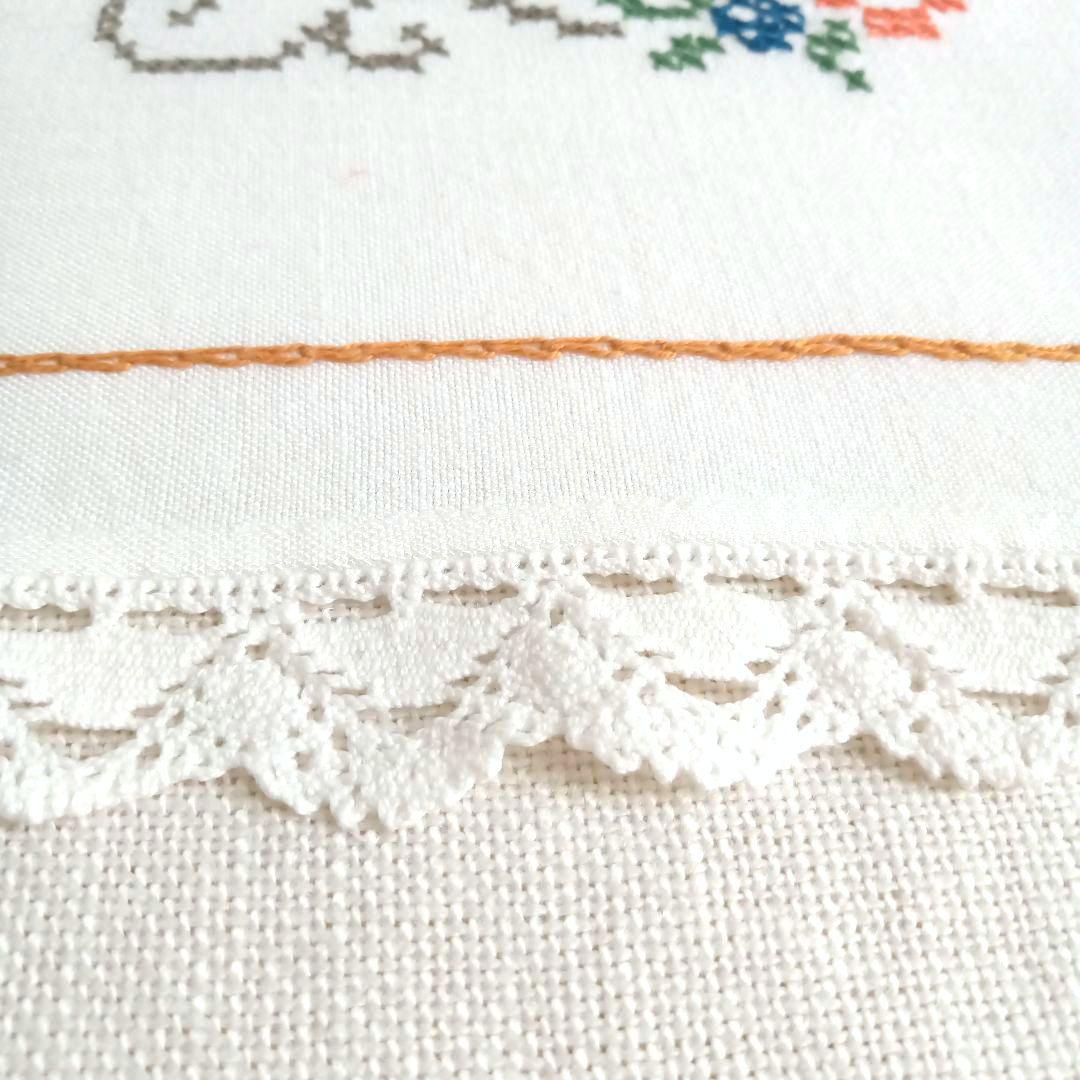 刺繍テーブルクロス／ふちレース／コットン／スウェーデン／北欧ヴィンテージ