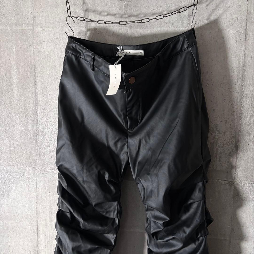 新品 mnml Surper Stacked Leather Pants 裾溜め