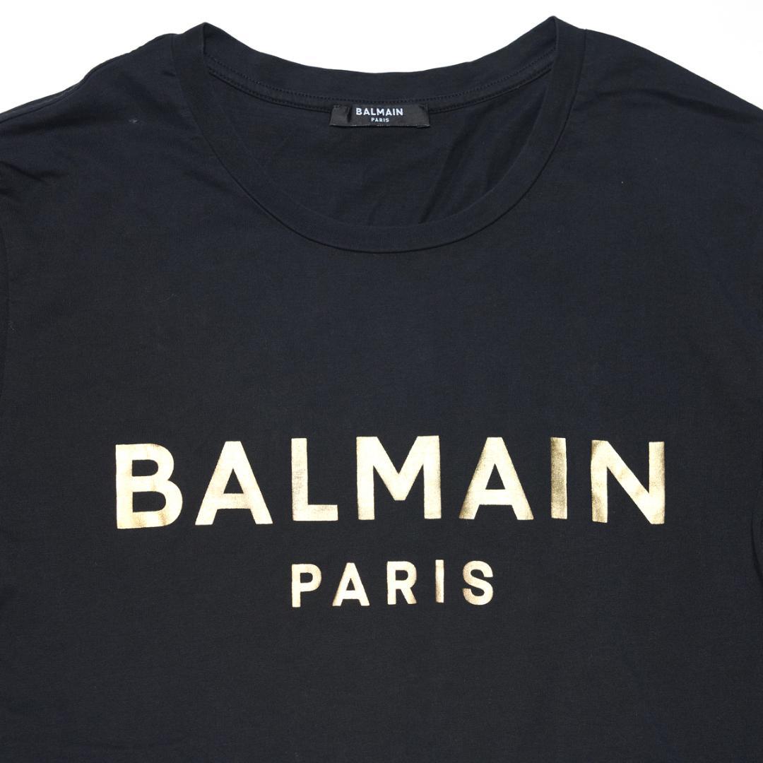 バルマン BALMAIN ゴールド ロゴ 半袖 Tシャツ 黒 ブラック L