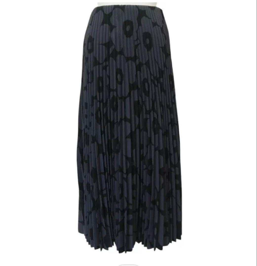 marimekko マリメッコ ロングプリーツスカート ブラック×ダークグレーS