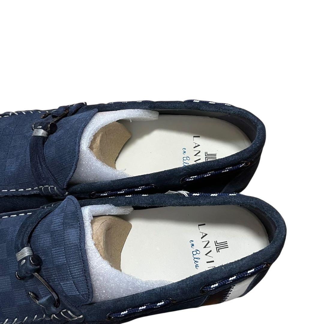 LANVIN en Bleu チェック エンボスレザー ドライビングシューズ