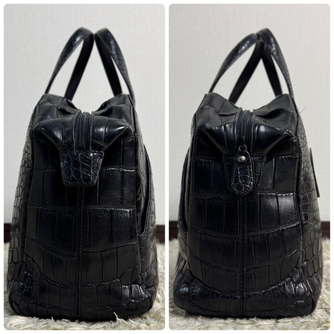 美品　JRA認定　マットクロコダイルレザー　センター取り　ミニボストンバッグ　黒