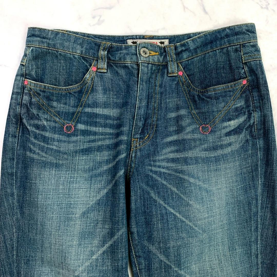 アルベロベロ デニムパンツ ストレッチ ビジュー ネイビー M　E249