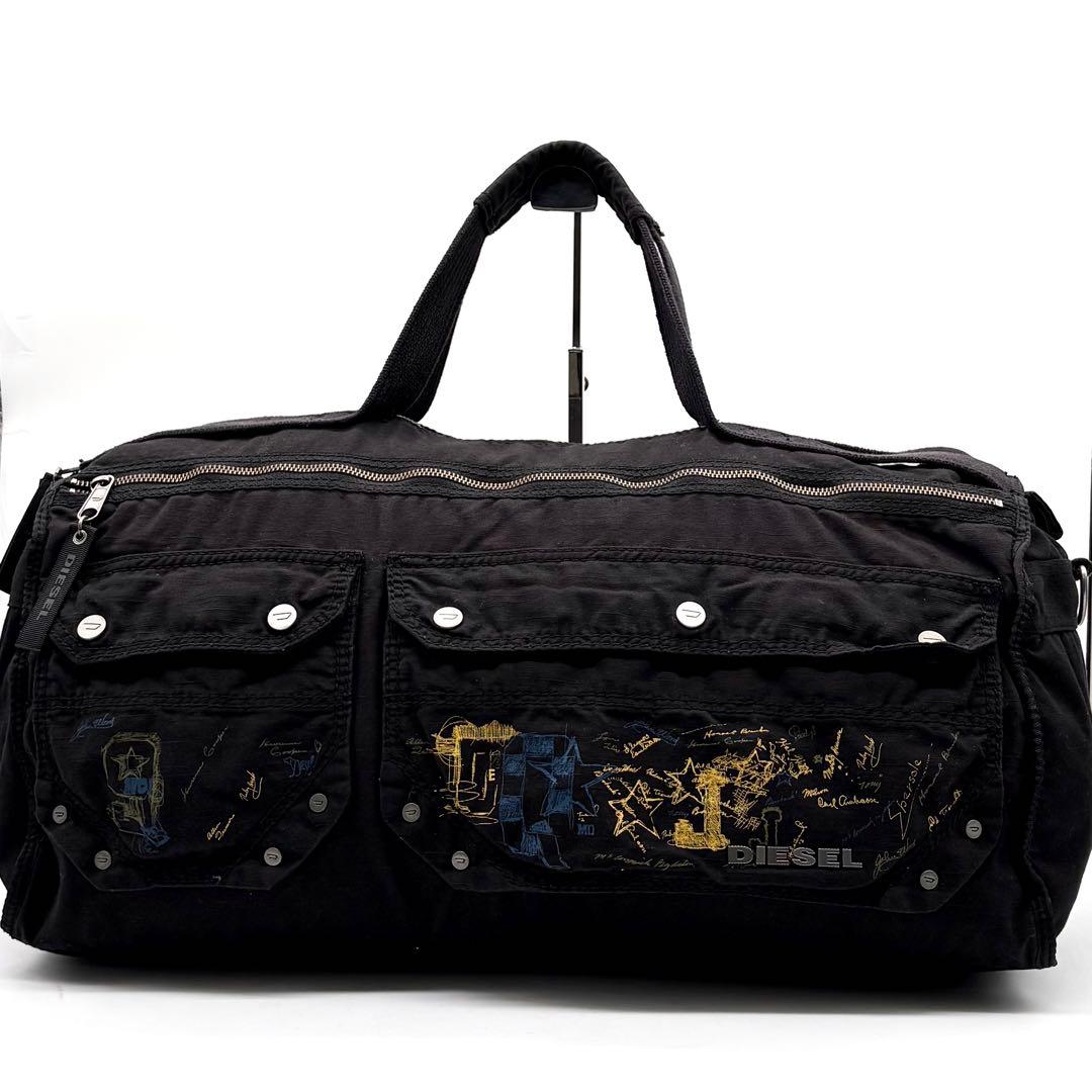 DIESEL 2way ボストンバッグ グラフィックプリント ブラック 大容量