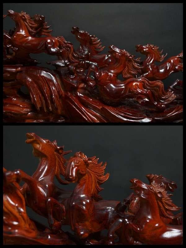 大型木造 荒彫り 『八頭馬 』一刀彫り 開運 縁起置物 重さ4.9kg