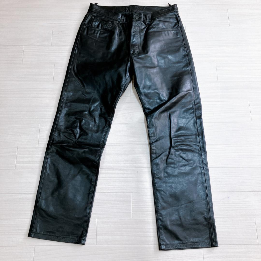 【美品】　テットオム　メンズ牛革ジッパーフライテーパードレザーパンツブラック