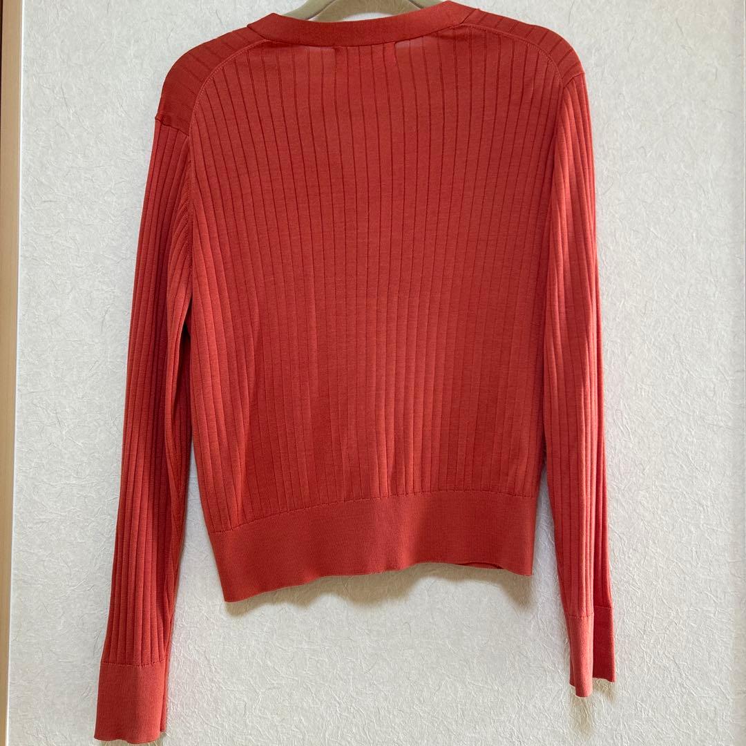 Soeju ソージュ シルクワイドリブVネックカーディガン　コーラルオレンジ