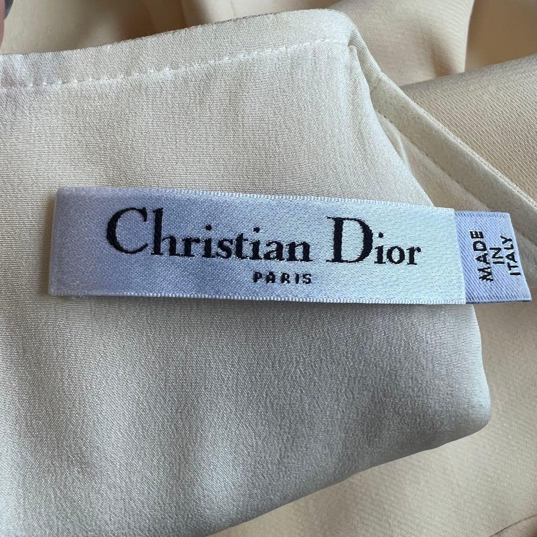 【良品】Christian Dior スカーフワンピース ベージュ フレア 膝丈