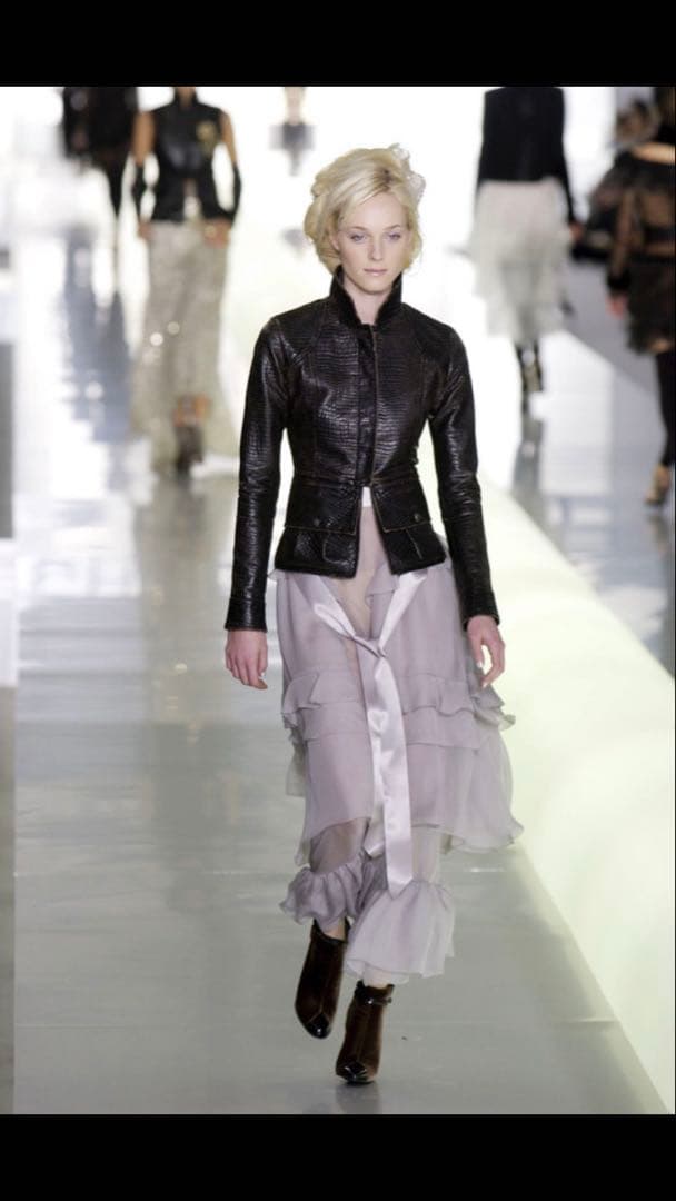 03AW CHANEL シャネル シルク ティアード ベルト付ロングスカート
