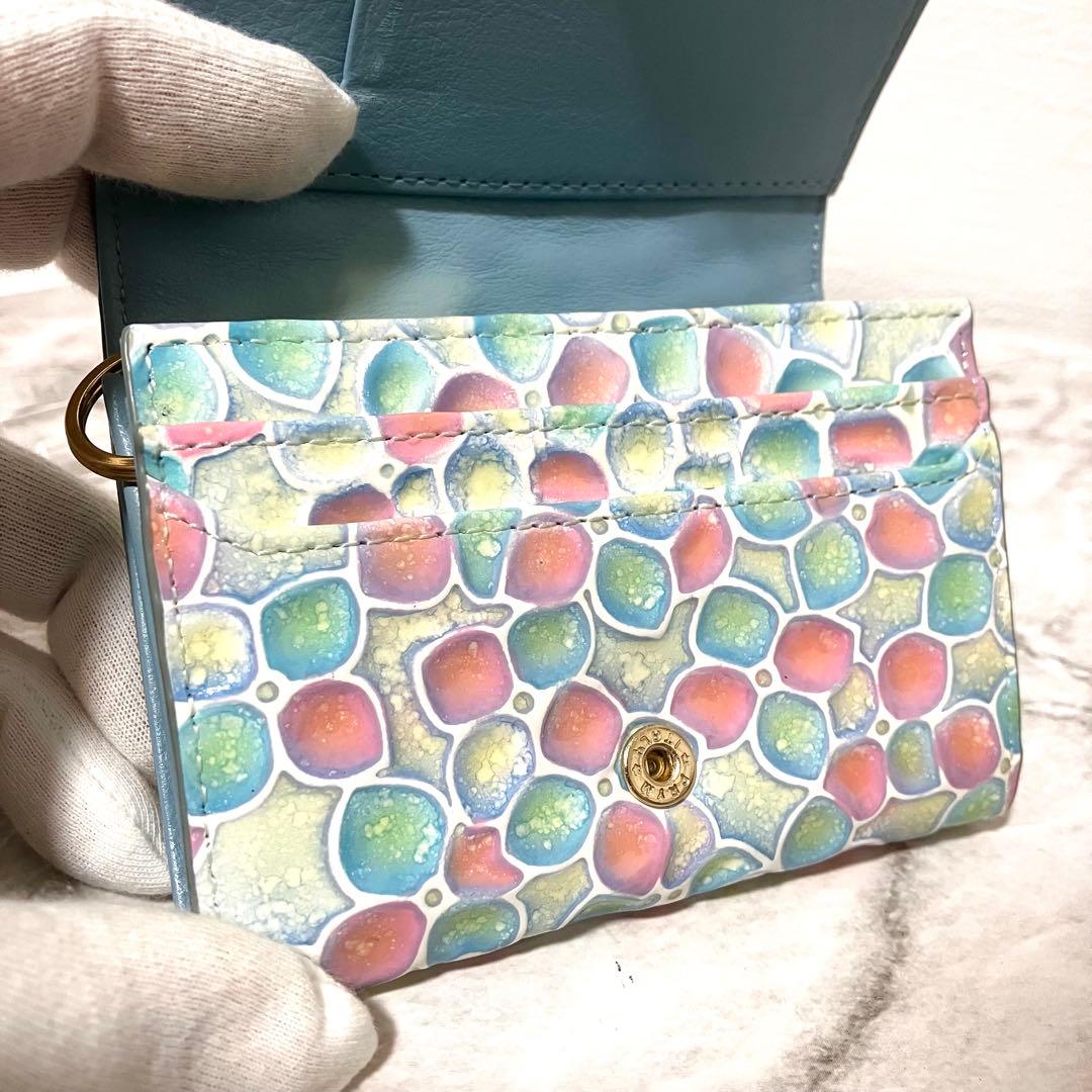 希少✨エーテル AETHER オルテンシア 紫陽花柄 エナメルレザー 折り財布