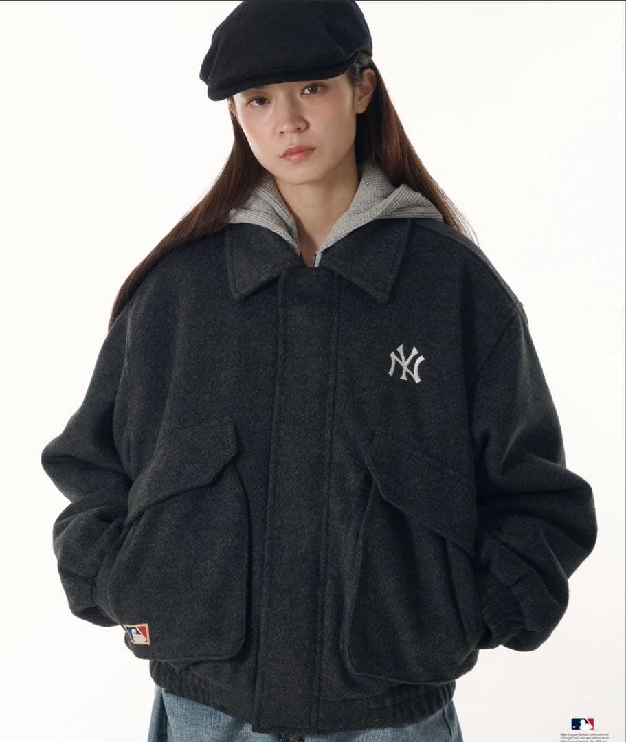 Perushu × MLB ウールブレンドダブルポケットジャケット