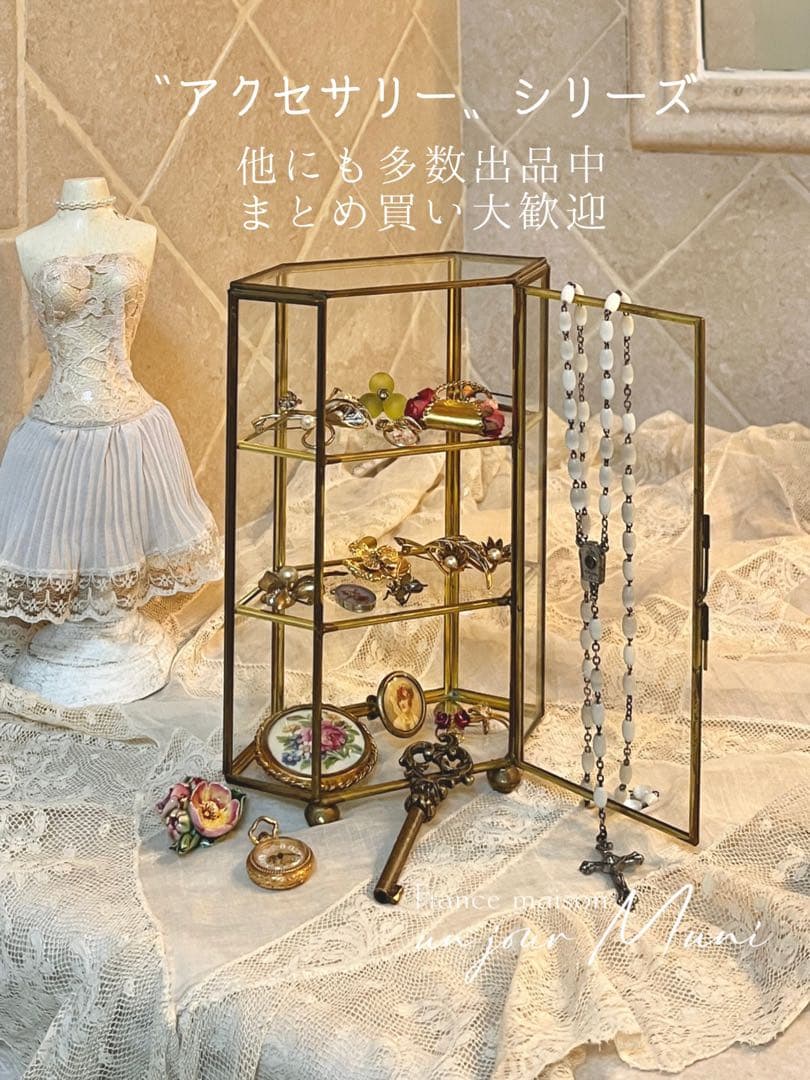 ◆フランスビンテージ｜アクセサリーKペンダントヘッドドライフラワー透明水中花