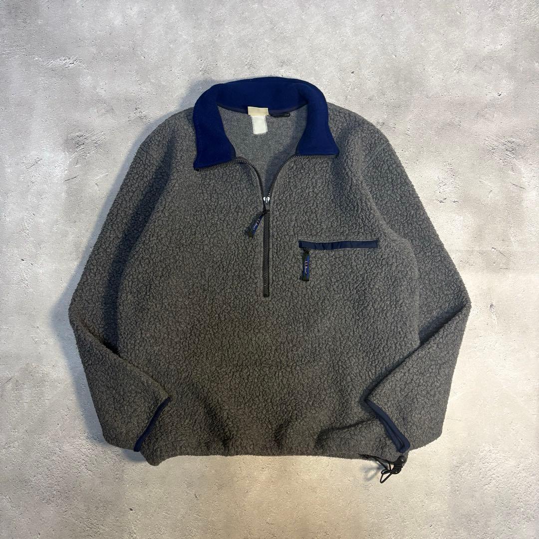 80s L.L.Bean ハーフジップ ボアフリース ドローコード 短丈 USA