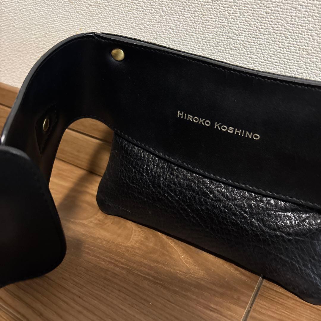 HIROKO KOSHINO ポーチ付き本革ベルト ウエスト バッグ　黒