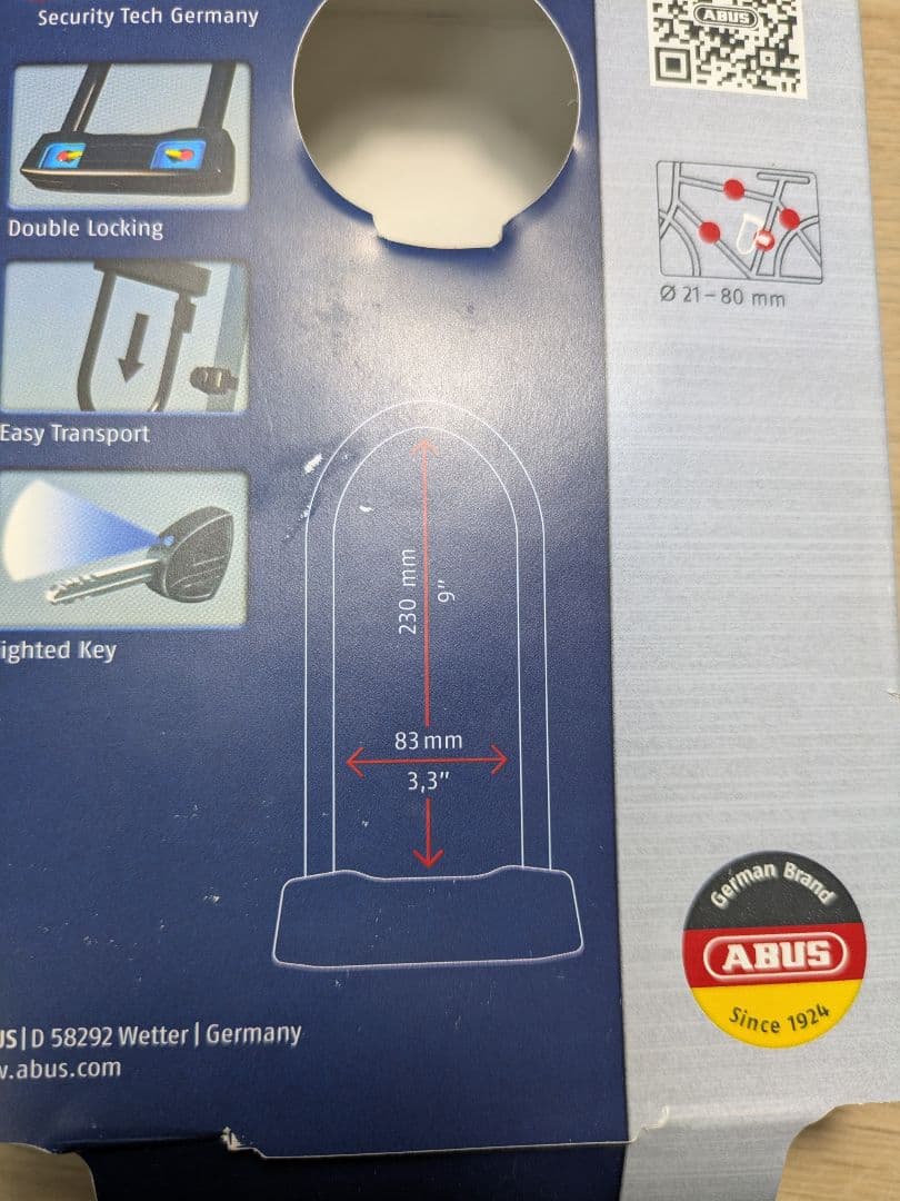 ABUS アブス GRANIT PLUS 640 U型ロック 鍵2本付き