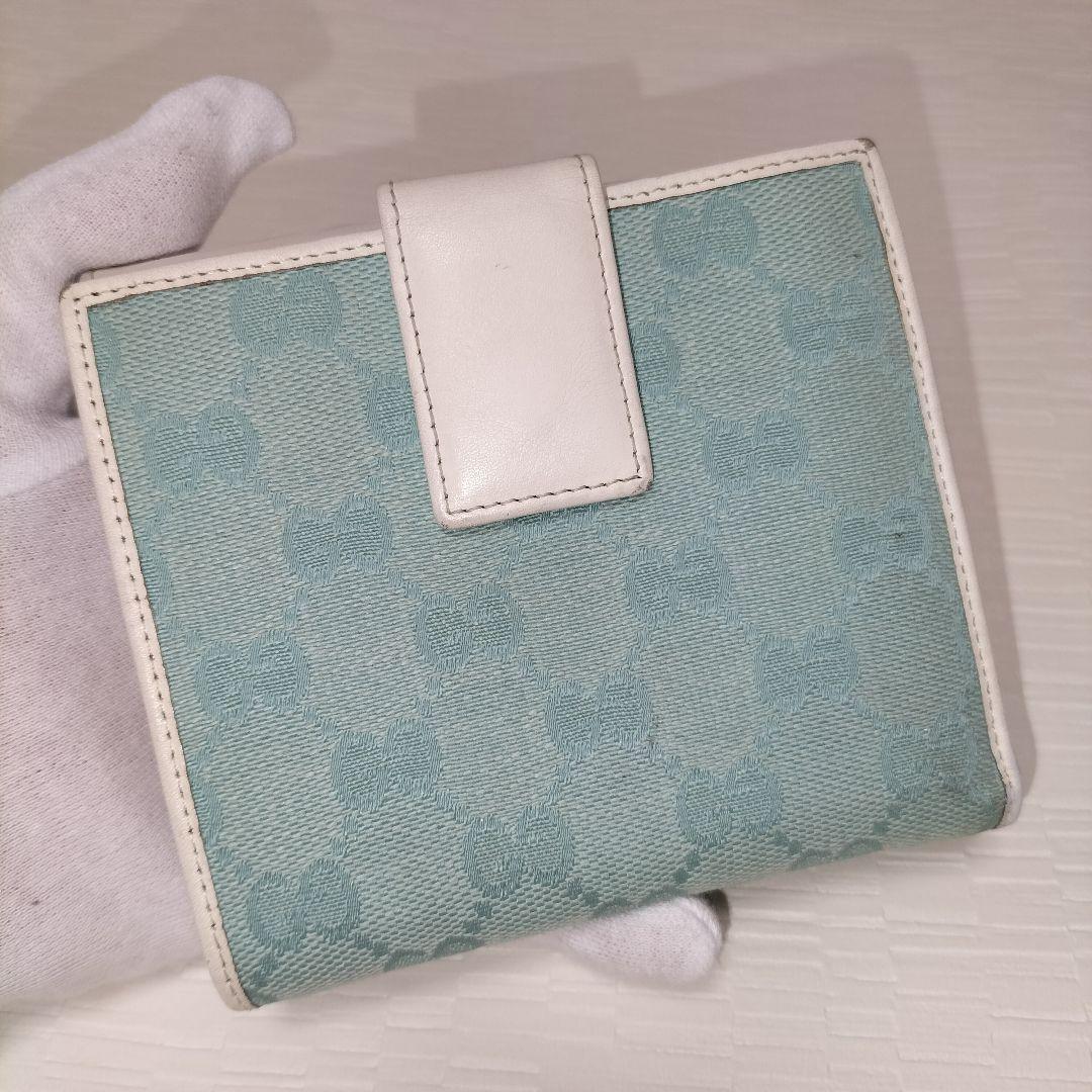 GUCCI 二つ折り財布 ホワイト/ミントグリーン　GGキャンバス