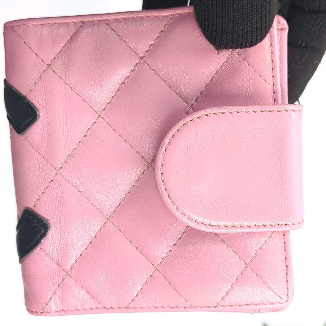 CHANEL　シャネル　キルティング　カンボンライン　ピンク　折り財布