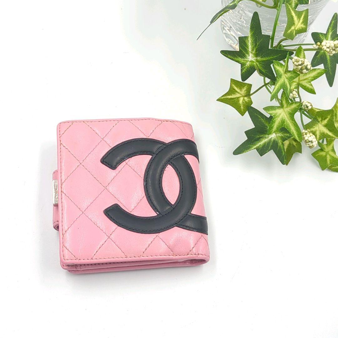 CHANEL　シャネル　キルティング　カンボンライン　ピンク　折り財布