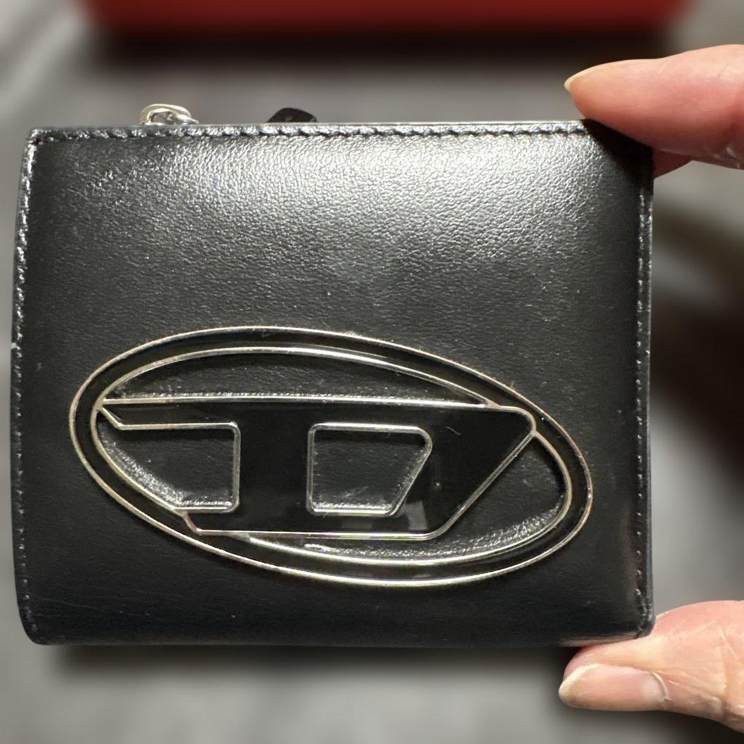 rui★DIESEL ブラックレザー三つ折り財布