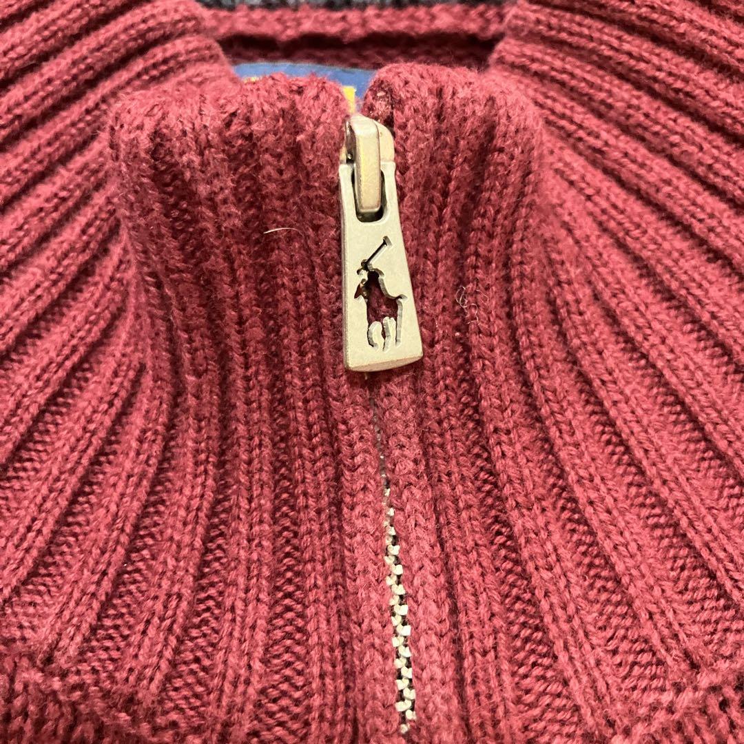 ポロ ラルフローレン ロゴワッペン刺繍 ジップアップ ウールカーディガン XL