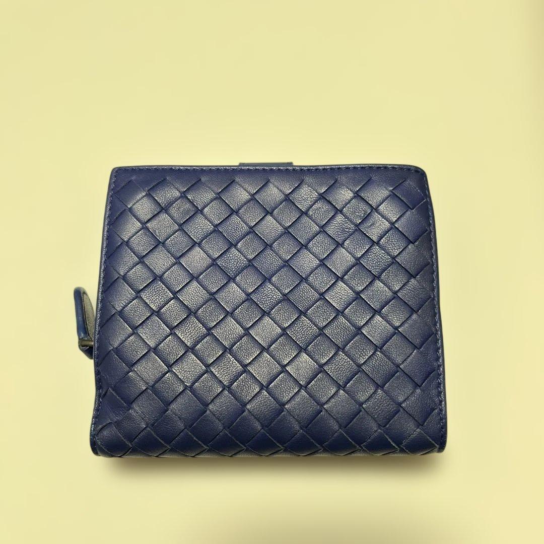 ぱんぱん BOTTEGA VENETA ネイビー 編み込み 二つ折り財布