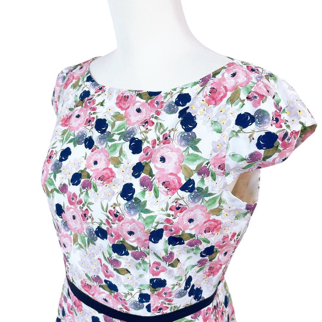 【美品】TOCCA フレンチスリーブ フレアワンピース Aライン 6 花柄