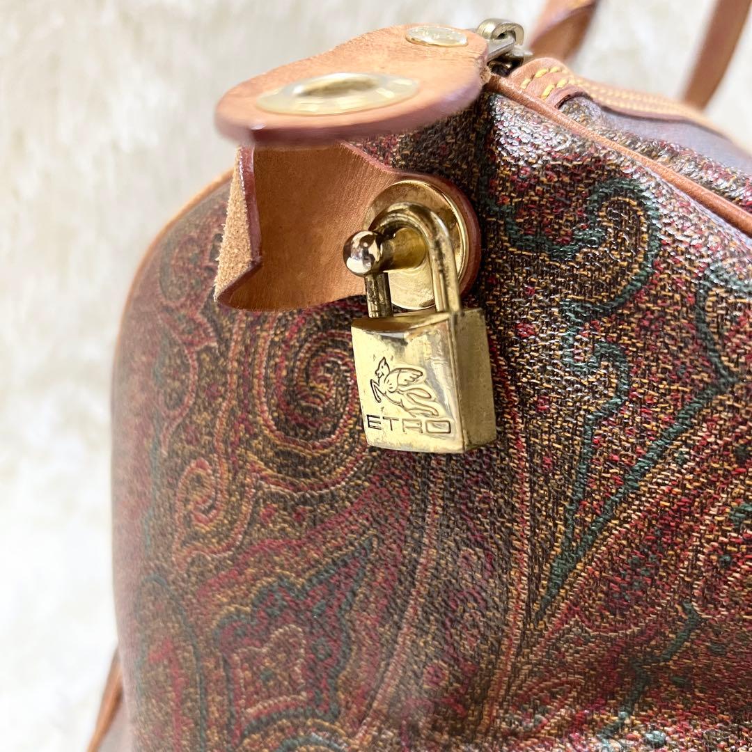 【大容量】鍵付 お買得 ETRO ボストンバッグ ペイズリー柄 PVC ブラウン