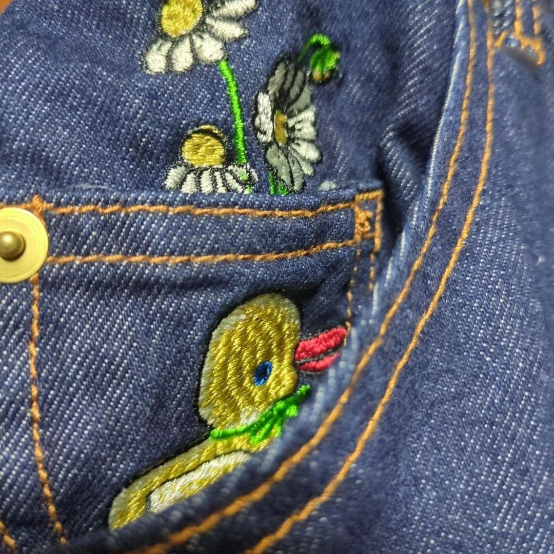 yukiemon 3L ぬいぬい刺繍デニムパンツ 濃いめ