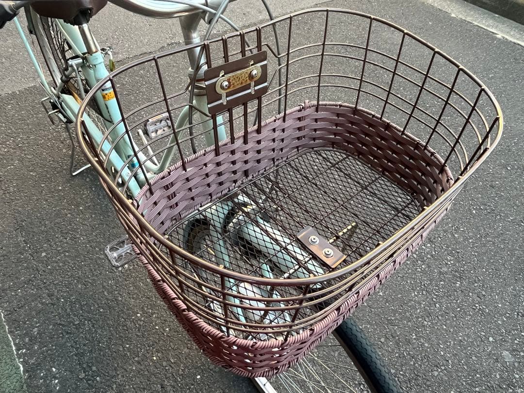 は*る様 中古LEDオートライト6段変速自転車★27インチ★大型カゴ★ミント※配