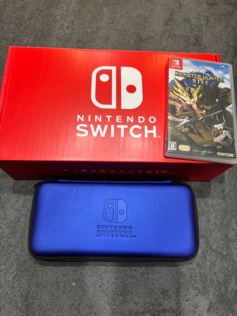 スイッチ本体(付属品欠品なし)、ハードケース、モンスターハンターライズ