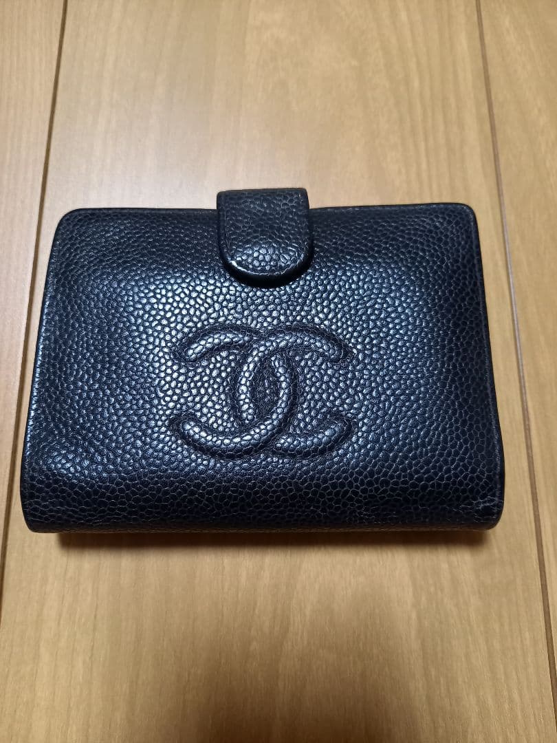 シャネル CHANEL 財布 折り財布 キャビアスキン ココマーク ブラック