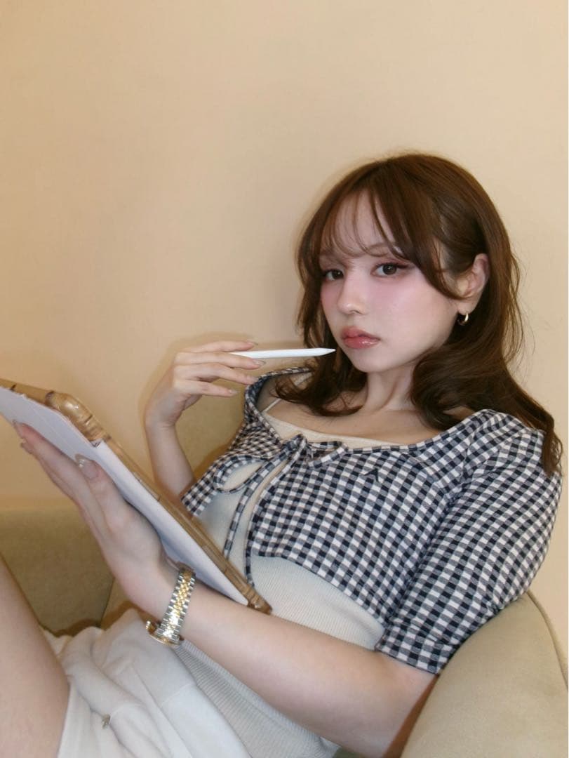トップス Andmary Ava gingham check tops navy