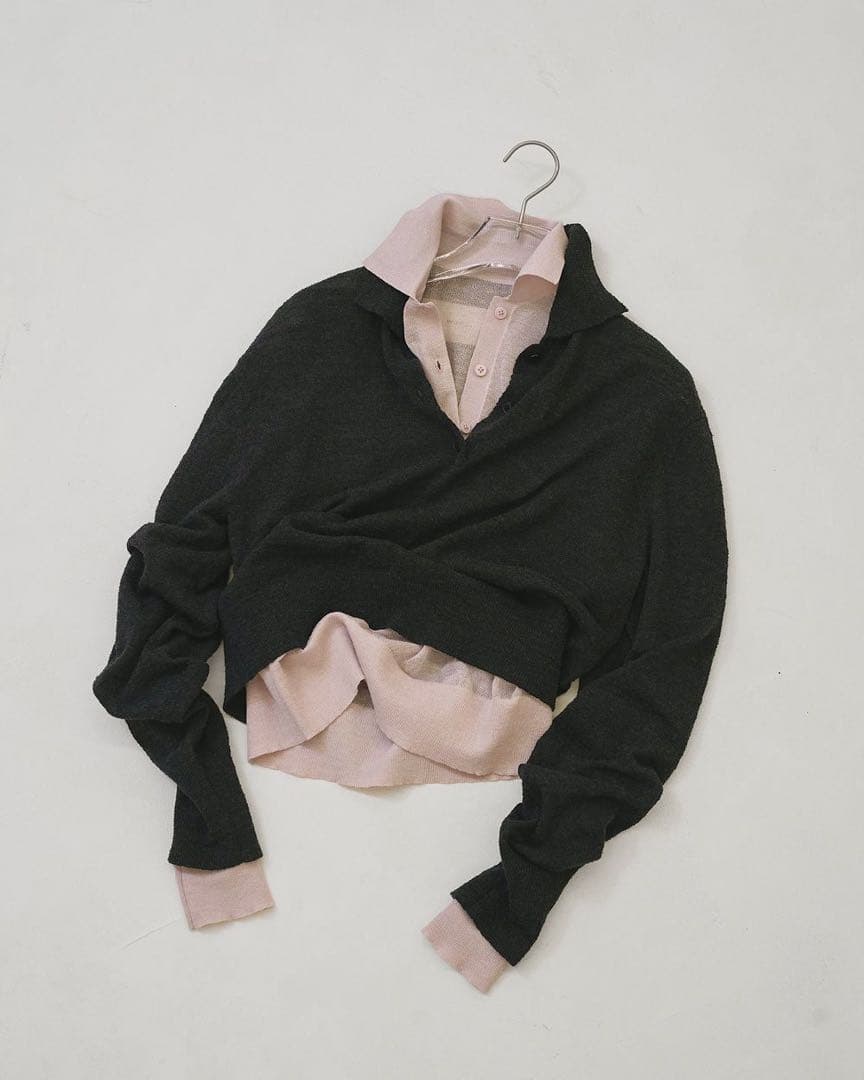 【新品】TODAYFUL Layered Polo Knit/グレーピンク